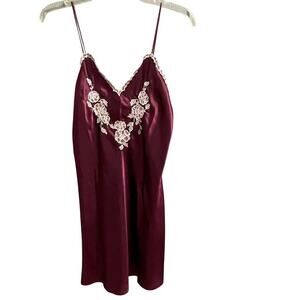VTG 80's 90's Val Mode Nightie Nightgown Satin Chemise Short Slip Lace Small